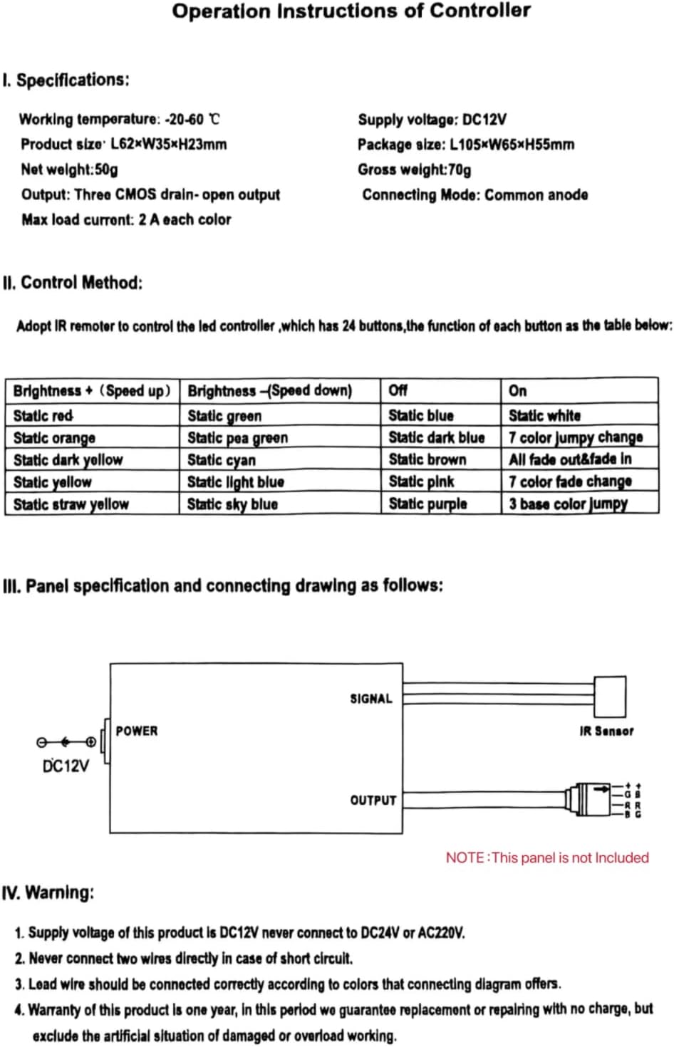 SUPERNIGHT 24-Key RGB Remote – Minimalist Apartment Lighting Controller, Single Compact Dimmer for Clutter-Free LED Strip Setups