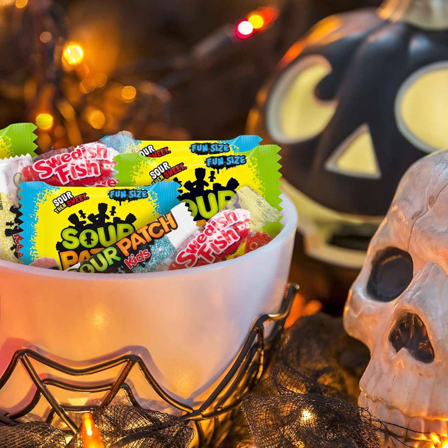 SOUR PATCH KIDS & SWEDISH FISH Halloween Candy Variety Pack – Kid-Friendly Individually Wrapped Goodie Bags for Family