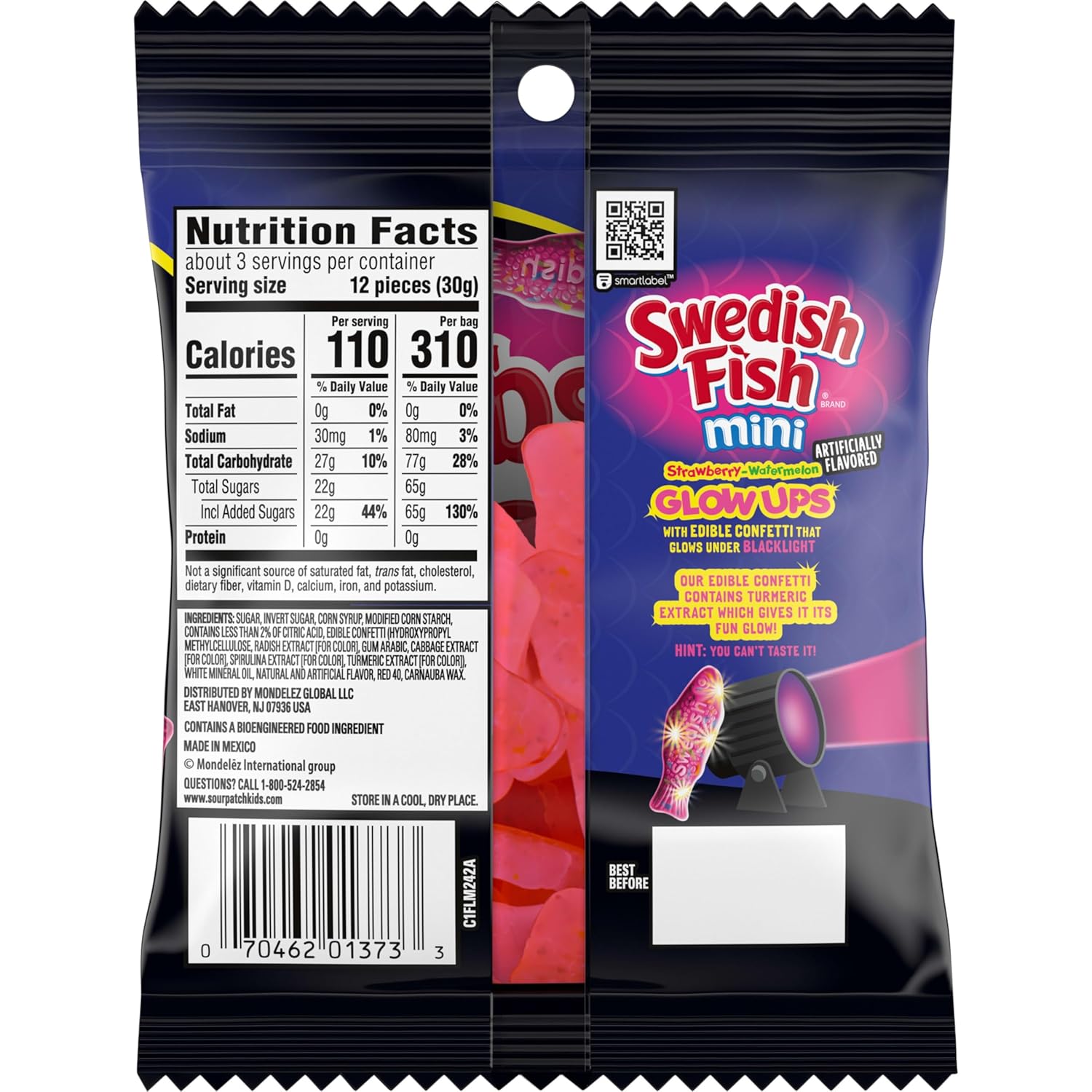 SWEDISH FISH Mini Glow Ups Gummy Candy – Kids Birthday Party Favor and Sleepover Snack, Bulk 12-Pack of 3.08 oz Glow-in-the-Dark Treat Bags