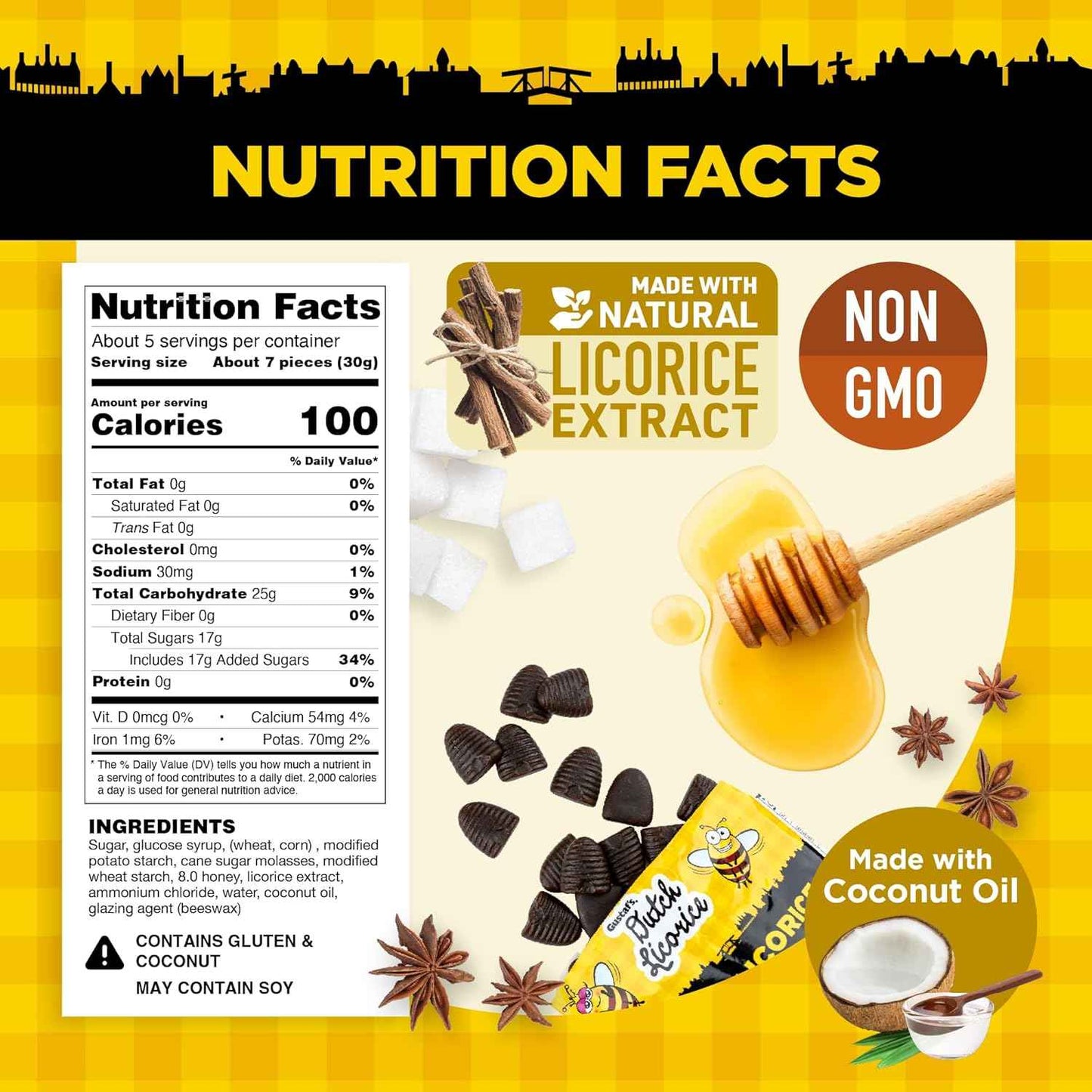 Gustaf's Beehive Dutch Licorice Drops – Premium Imported Candy Gift for Her, Sweet Honey Black Licorice for Birthday and Holiday Gifting