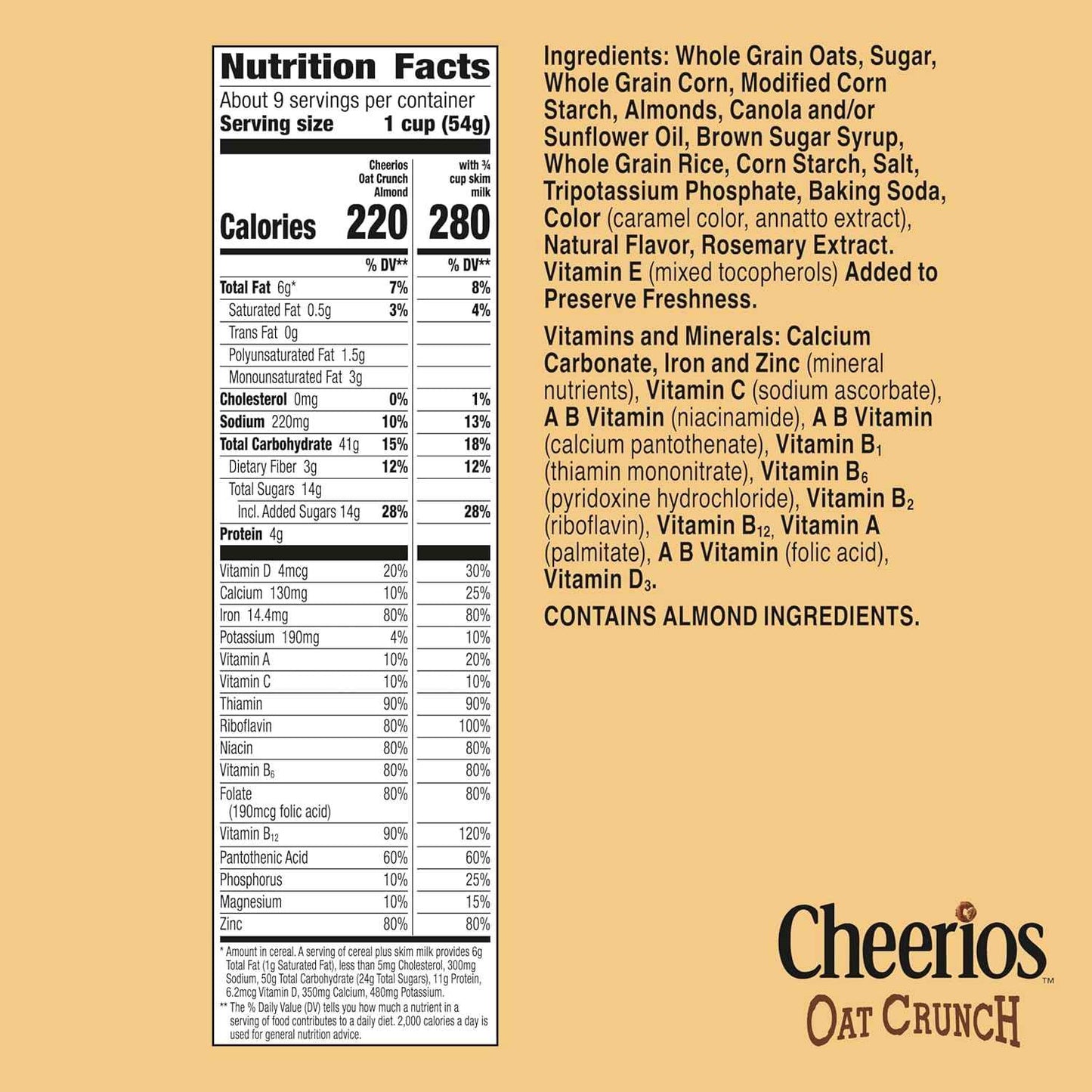 Cheerios Oat Crunch Almond Breakfast Cereal – Lunchbox Prep Pantry Cereal for Kids and Parents, 24 oz