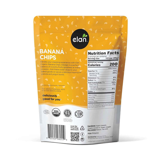 Elan Organic Banana Chips – Thoughtful Healthy Gift Basket Add-In for Birthdays and Housewarmings, 4 Pack