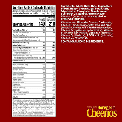 Honey Nut Cheerios, Gluten Free Kids Breakfast Cereal with Whole Grain Oats, Mega Size 27.2 oz Family Box for School Lunchbox