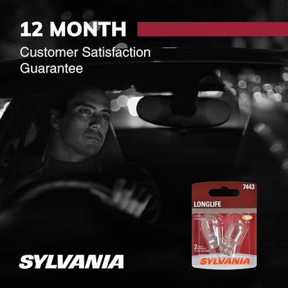 SYLVANIA 7443 Long Life Miniature Bulb 2-Pack for Efficient Pair Replacement, No Tools Required