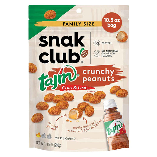 Snak Club Tajin Crunchy Peanuts – Clean Ingredient Snack with No Artificial Colors or Flavors and Tajin Chili Lime Crunch, 10.5 oz