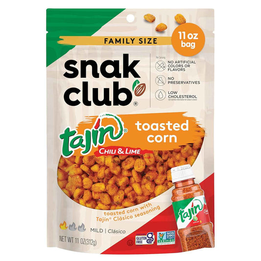 Snak Club Tajin Toasted Corn – Kid-Friendly Lunch Box Snack with Mild Tajin Chili-Lime, Non-GMO Corn Nuggets 11 oz