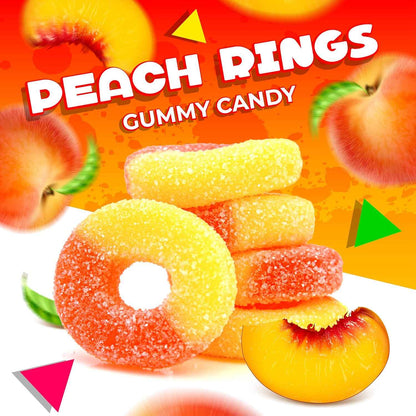 Peachful Peach Rings Gummy Candy | 1lb Bulk Bag | Camping and Road Trip Travel Snack