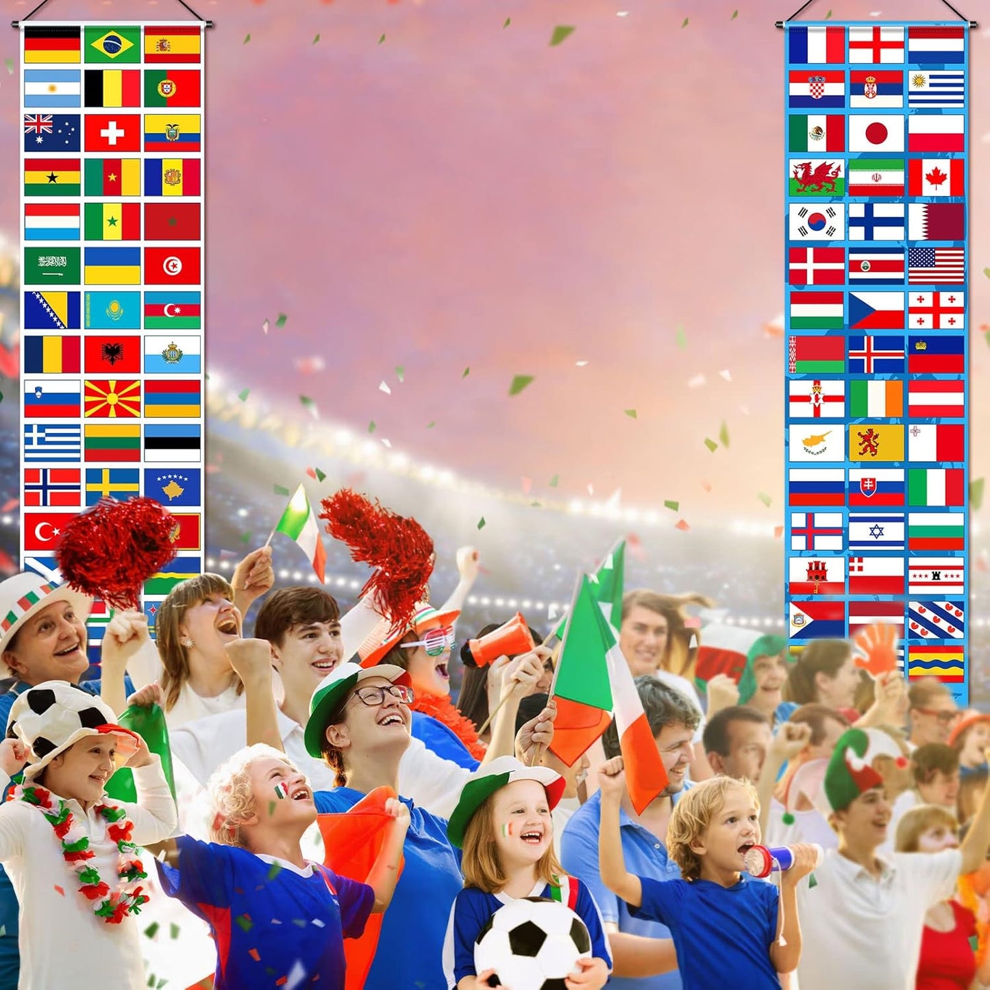 Tatuo Country Flag Bunting – Soccer-Themed Birthday Party Decor for Backyard and Playroom, Set of 2 Polyester Banners