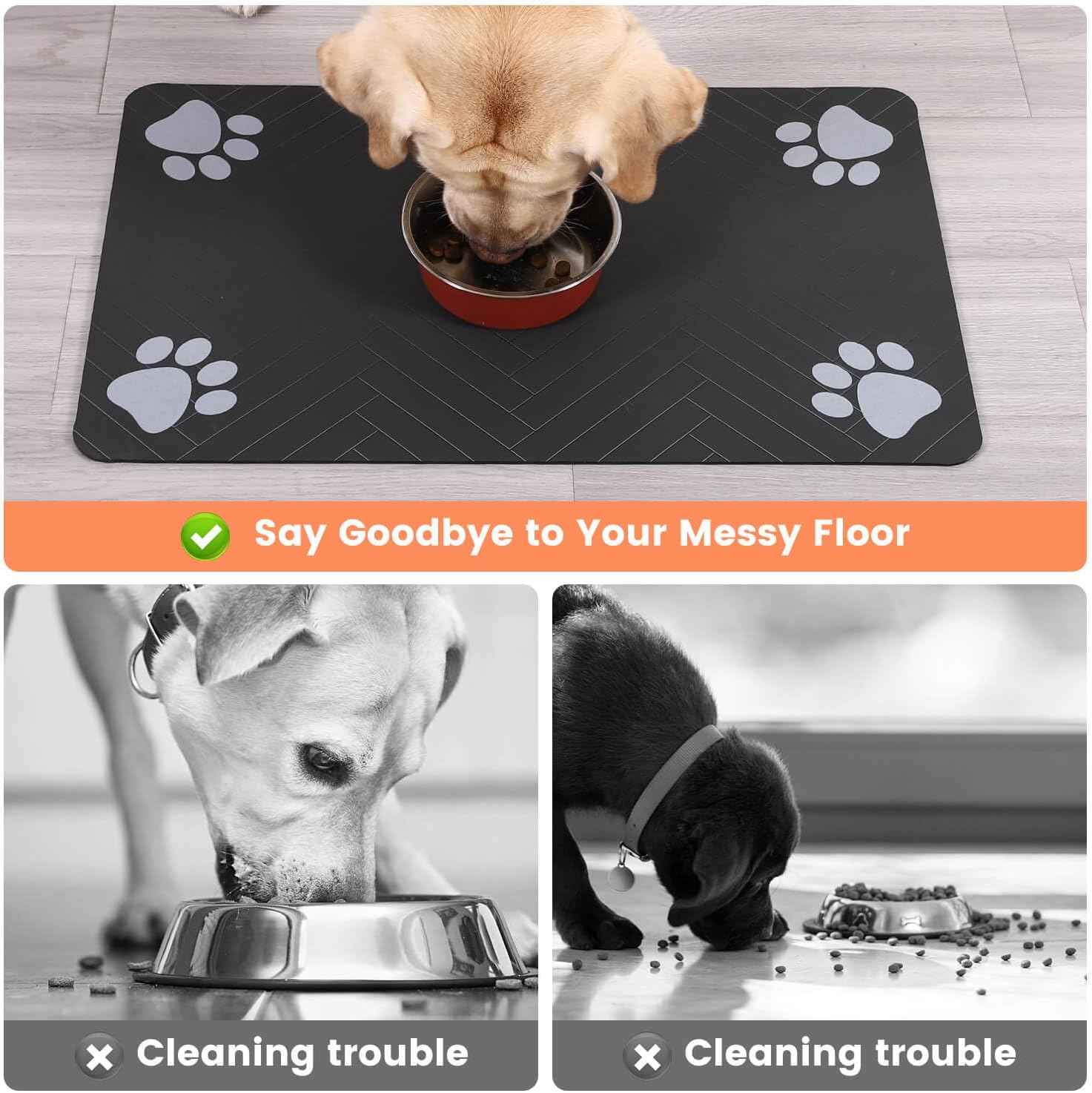 Non-Slip Pet Feeding Mat with Waterproof Rubber Backing, Safe Spill Protection for Cats and Dogs