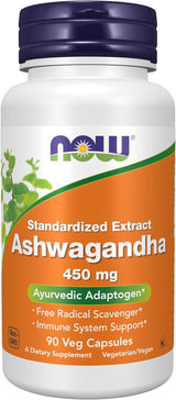 NOW Supplements Ashwagandha 450 mg – Desk-Side Adaptogen for Busy Workday Focus, 90 Veg Capsules