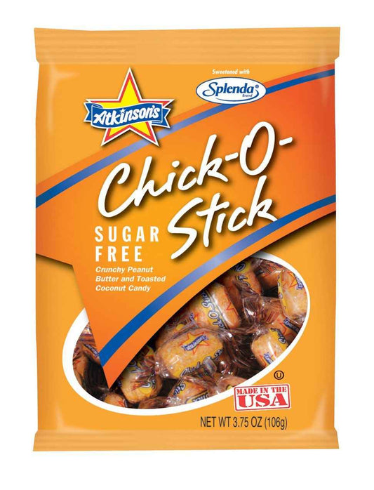 Atkinson Chick-O-Stick Sugar Free – Keto Friendly Desk Snack, 3.75 oz Bag of Crunchy Coconut Peanut Butter Candies