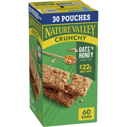Nature Valley Crunchy Oats 'n Honey Granola Bars – Desk Drawer Snack for Office and Commuters, 48 Bars in 24 Pouches