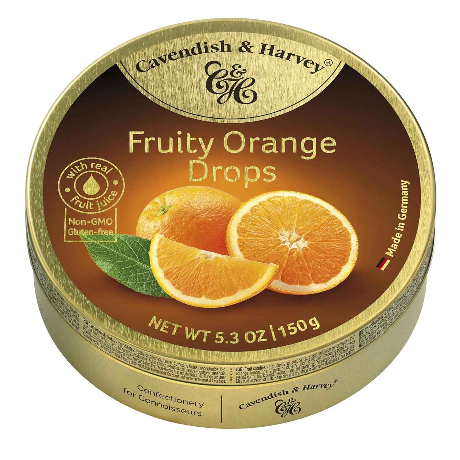 Cavendish & Harvey Imported German Candy Drops – Housewarming and Valentine's Day Gift, Gourmet Orange Sweets