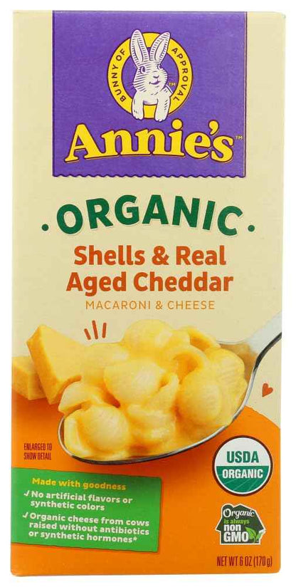 Annie's Homegrown Organic Macaroni Shells White Cheddar – Non-GMO Family Comfort Meal for Wellness-Minded Parents, Bulk 12-Pack