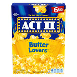 ACT II Butter Lovers Microwave Popcorn, 6 ct 2.75 oz Bags — Low-Distraction Study Lounge Snack for Remote Workers
