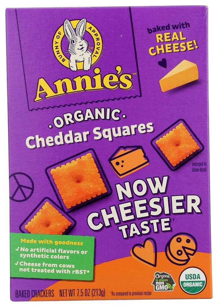 Annie's Organic Cheddar Squares – Low-Carb Friendly Baked Cheese Cracker for Mindful Home Snacking, 7.5 oz