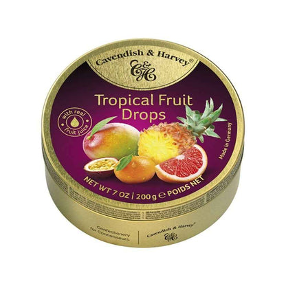 Cavendish & Harvey Tropical Fruit Hard Candy Drops – Long-Lasting Tropical Escape for Quiet Evenings and Tea Time, 7 Oz