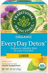 Traditional Medicinals Organic Everyday Detox Lemon Tea – Afternoon Desk Brew for Caffeine-Free Focus, 16 Bags