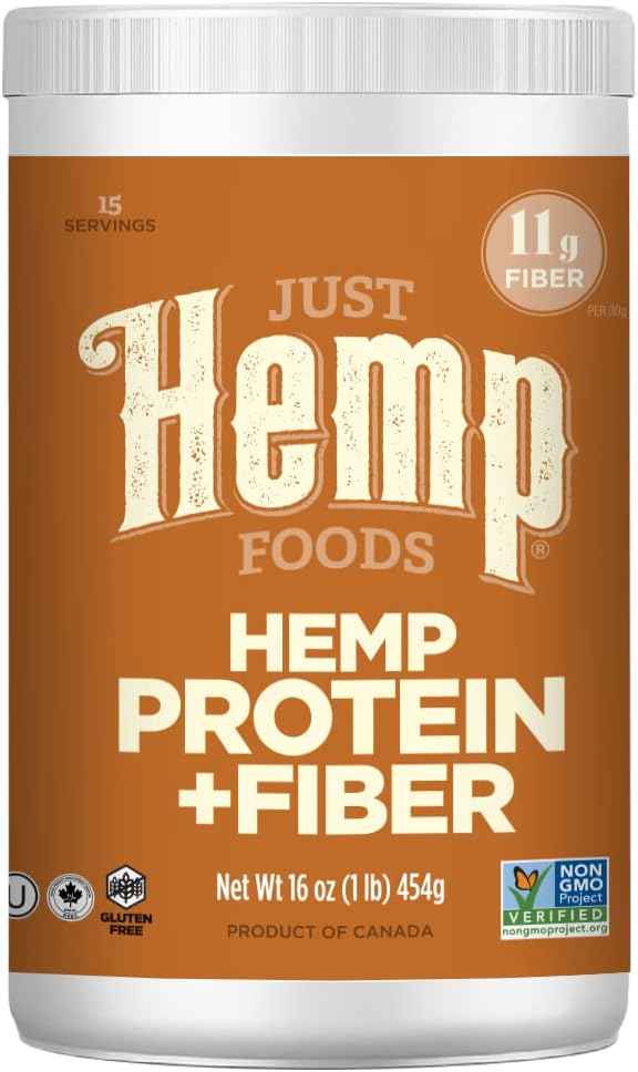 Just Hemp Foods Hemp Protein Powder Plus Fiber – Daily Plant Protein for Morning Self-Care Routines, 16 oz