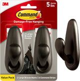 Command Oil Rubbed Bronze Hooks, Family-Safe Wall Hanging with Damage-Free Adhesive