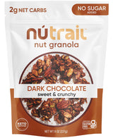 NuTrail Dark Chocolate Granola – Lunchbox Safe Low-Carb Cereal for Gluten Free Kids, No Sugar Added 8 oz