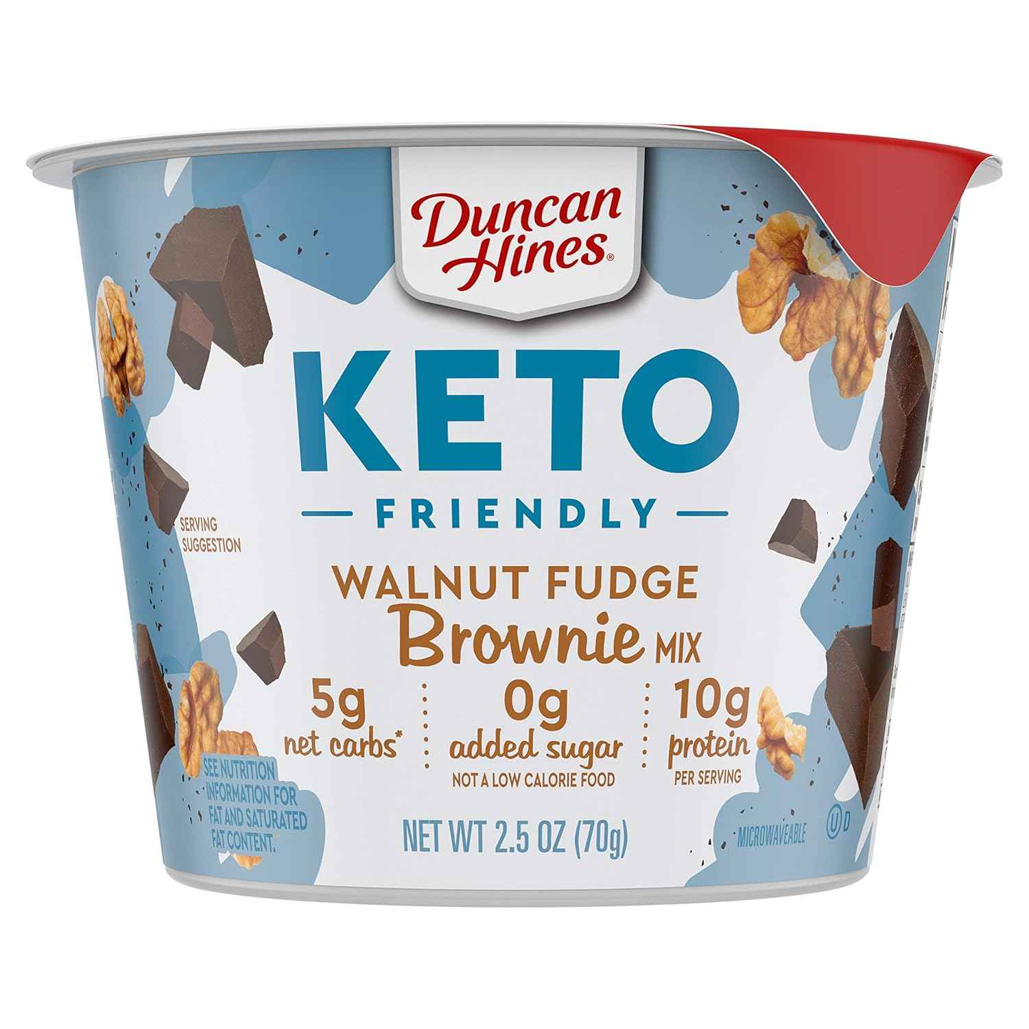 Duncan Hines Keto Walnut Fudge Brownie Cup – Clean Ingredient Single-Serve Dessert for Clutter-Free Kitchens, 2.5 oz