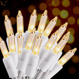 Connectable Patio Lights 21ft Mini Clear Incandescent Warm White for Backyard String Lighting and Outdoor Dining, White Wire