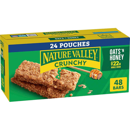 Nature Valley Crunchy Oats 'n Honey Granola Bars – Desk Drawer Snack for Office and Commuters, 48 Bars in 24 Pouches