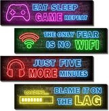 4 Pcs Printed Neon Gaming Posters – Cool Christmas and Housewarming Gift for Gamers, Game Room Wood Signs