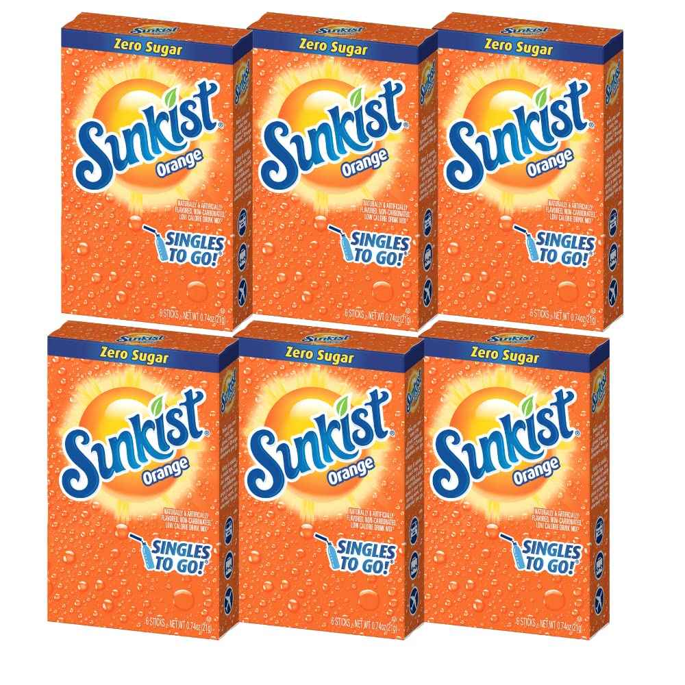 Sunkist Singles To Go Drink Mix – Kid Friendly Orange Soda Sticks for Lunchboxes, After School Snacks, and Car Cup Holders