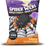 Happy Hippo Spider Web Halloween Decoration – Nursery-Safe Family Decor, Soft Webbing with Plastic Spiders for Kids' Rooms
