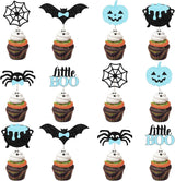 Two Spooky 2nd Birthday Cupcake Toppers Gift Set for Boy, 36Pcs Blue Black Halloween Dessert Decor Surprise Gift for Mom Hostess Halloween Party Setup