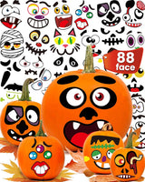 Greingways Non-Toxic Halloween Pumpkin Stickers, Child-Safe Vinyl Decorating Kit with 88 Funny Faces, No Sharp Tools Required