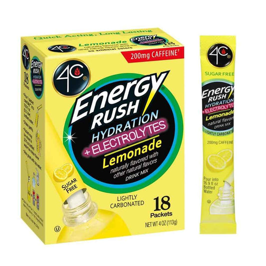4C Energy Rush PSD Lemonade – Wellness Hydration Bundle for Self-Care Routines, 18ct Electrolyte Powder Sticks
