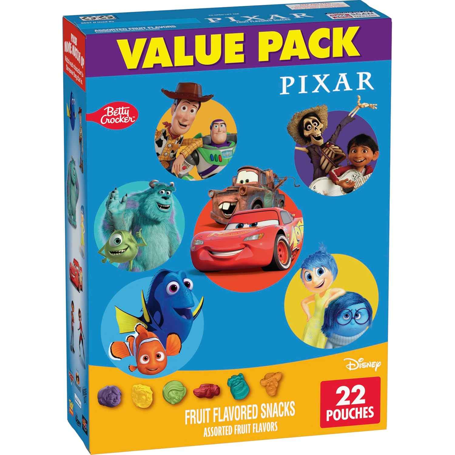 Disney Pixar Fruit Flavored Snacks – Themed Birthday Party Favor for Kids, Individually Wrapped Character Pouches, 22 Count