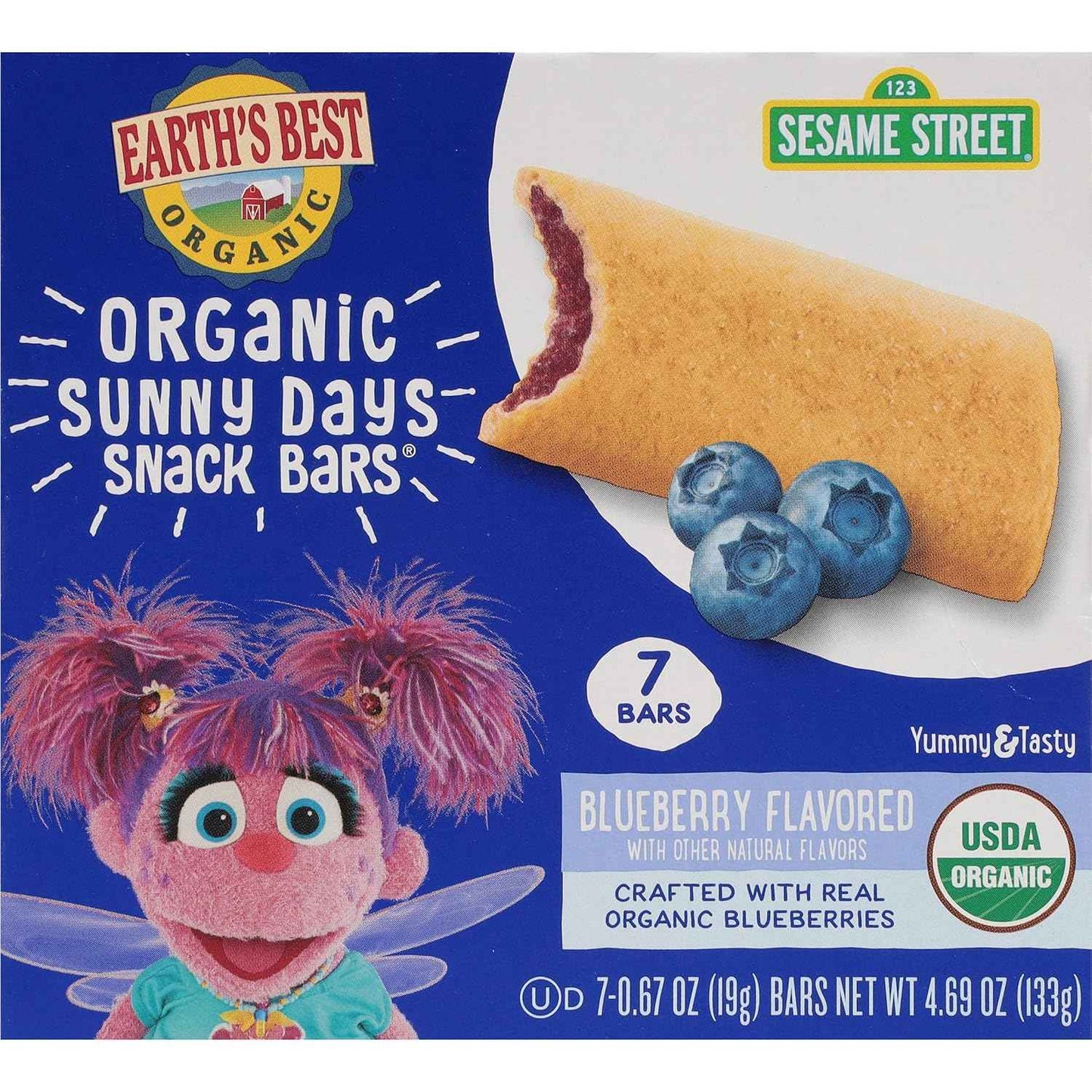Earth's Best Organic Sesame Street Snack Bars – USDA Certified Organic Blueberry Toddler Snack, No Artificial Additives, 7 Bars