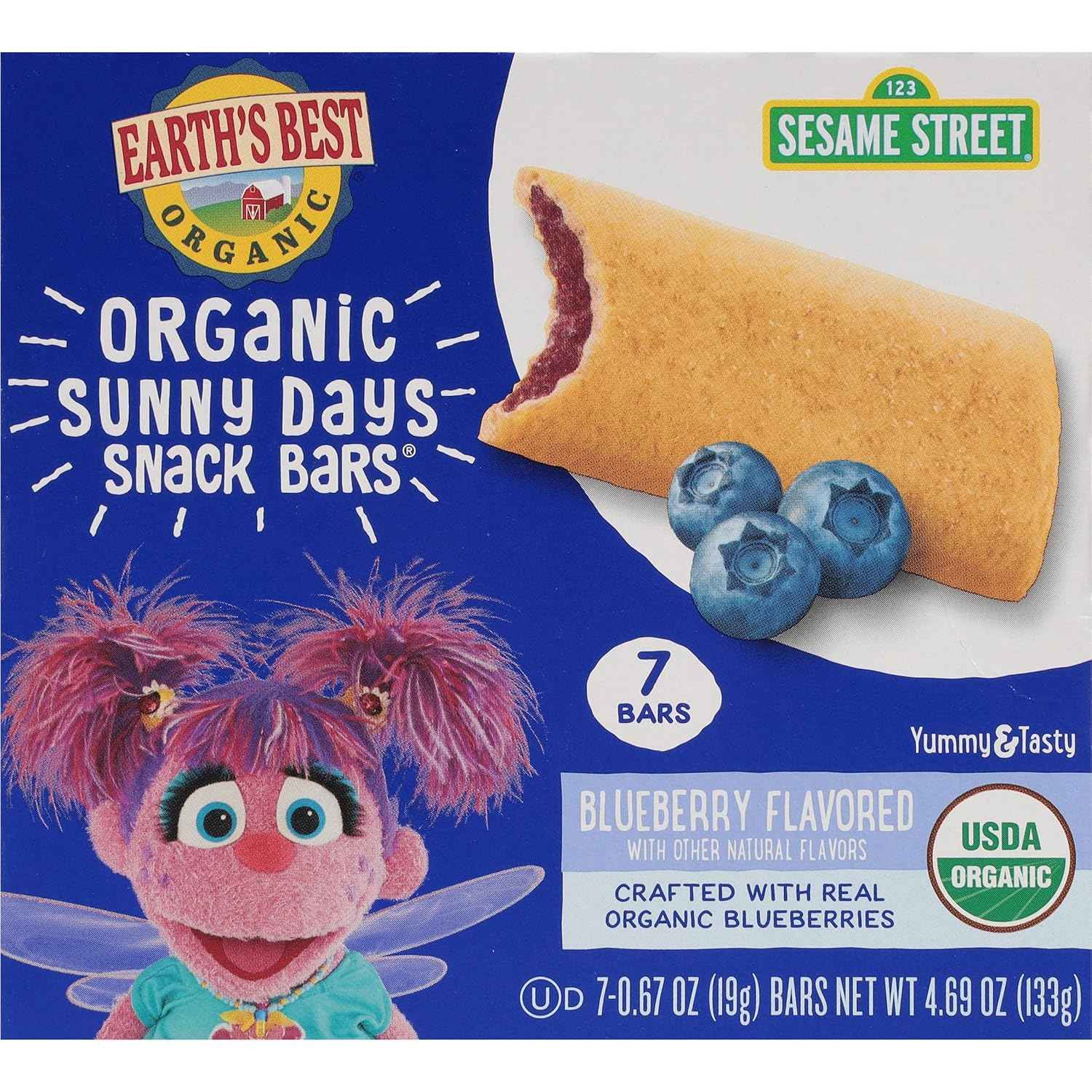 Earth's Best Organic Sesame Street Snack Bars – USDA Certified Organic Blueberry Toddler Snack, No Artificial Additives, 7 Bars