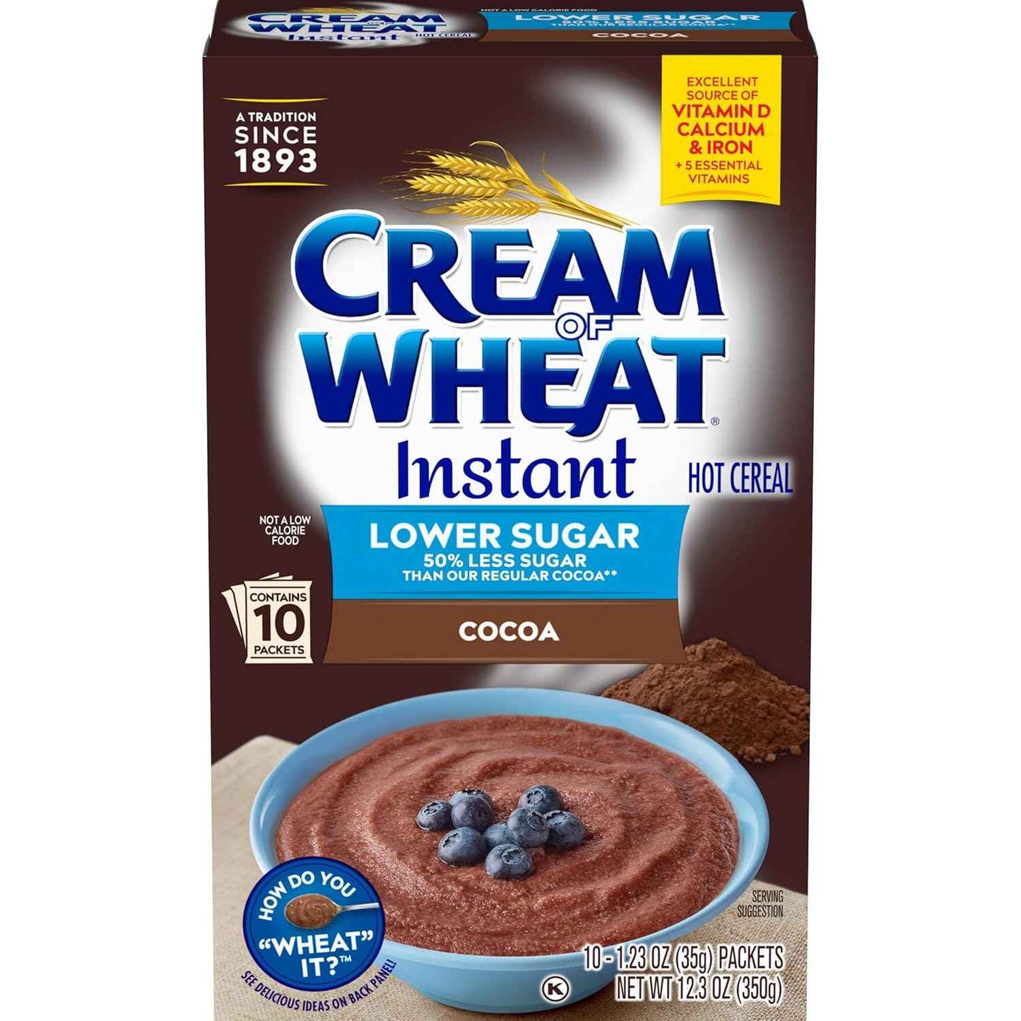 Cream of Wheat Instant Cocoa Cereal – Simple Lower Sugar Breakfast with Clean Ingredients, 10 Single-Serve Packets