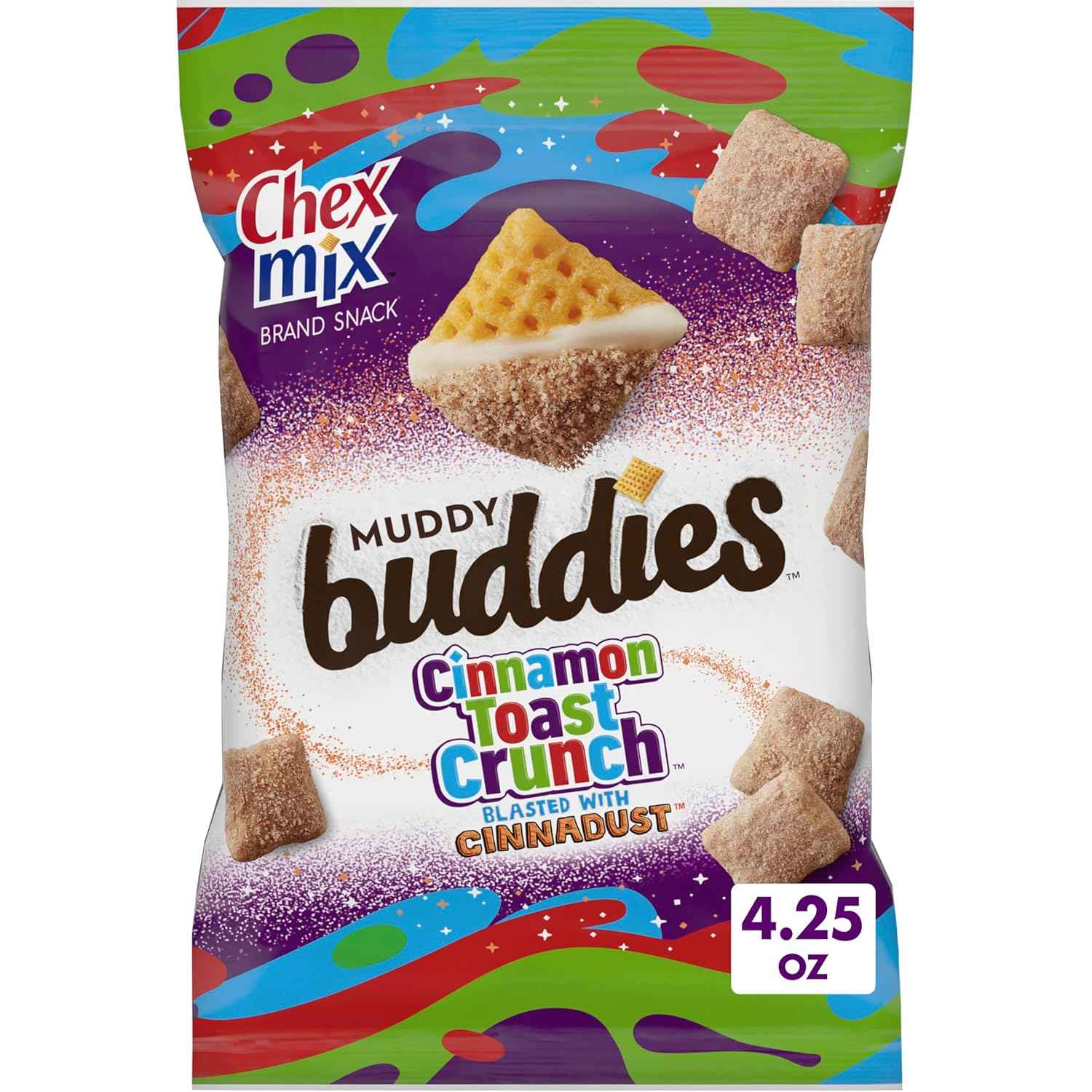 Chex Mix Muddy Buddies Cinnamon Toast Crunch Snack Mix – Car Ride Snack for the Family Minivan, No-Mess Resealable Bag