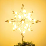 hogardeck 10-Inch Gold Glitter Snowflake Tree Topper – Vintage Inspired Living Room Christmas Centerpiece with 20 LED Lights