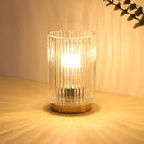 Decorative Fluted Glass Bedside Lamp with Warm LED Glow for Mantels, Bookshelves, and Console Tables