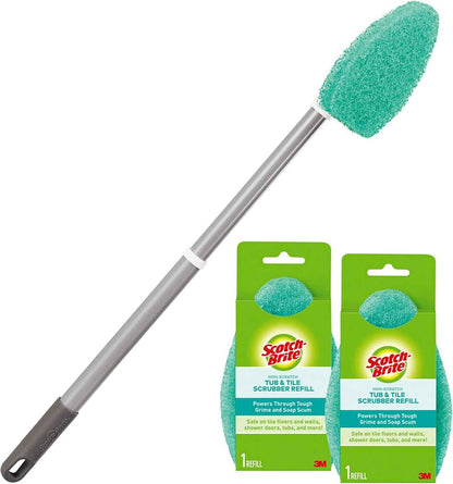 Scotch-Brite Extendable Tub & Tile Scrubber Kit – Slip-Free Shower Floor Cleaner for Safer Wet Bathroom Routines, Long Reach