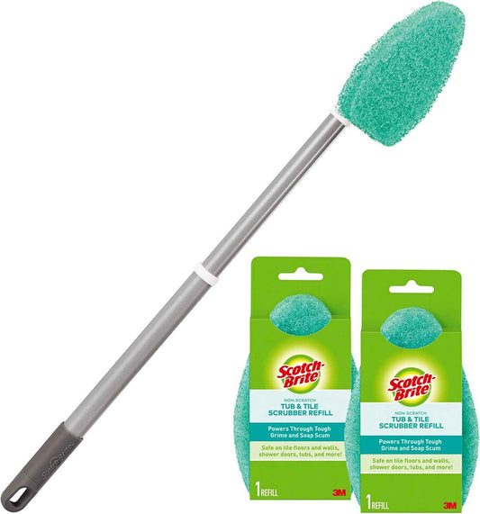 Scotch-Brite Extendable Tub & Tile Scrubber Kit – Slip-Free Shower Floor Cleaner for Safer Wet Bathroom Routines, Long Reach