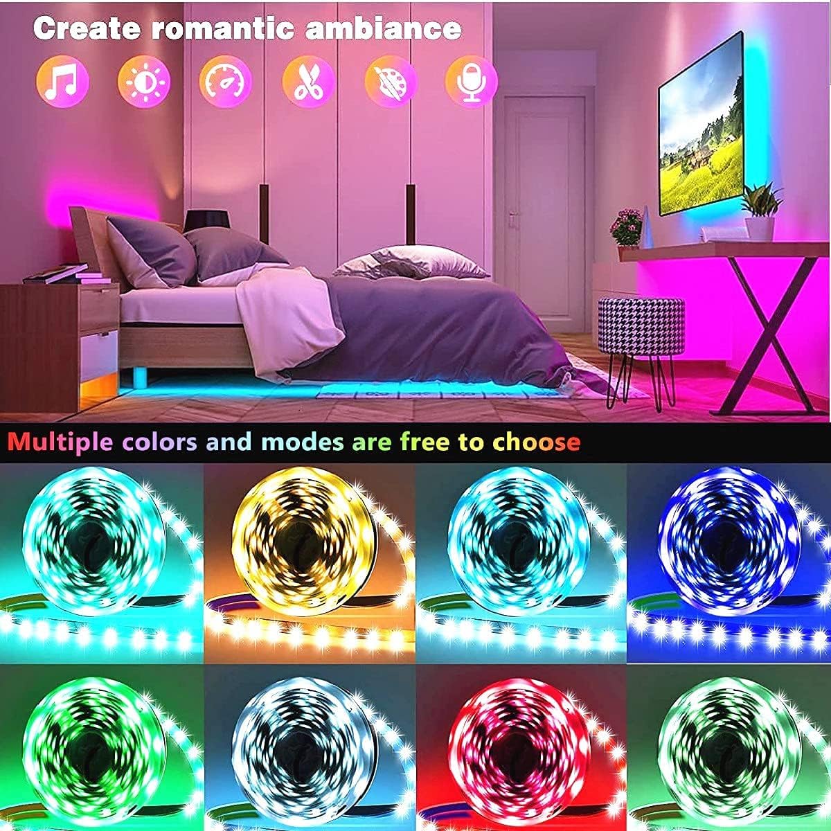 Tenmiro LED Strip Lights for Bedroom Wind Down Routine, Dimmable Color Changing Ambient Lighting for Relaxation and Better Sleep