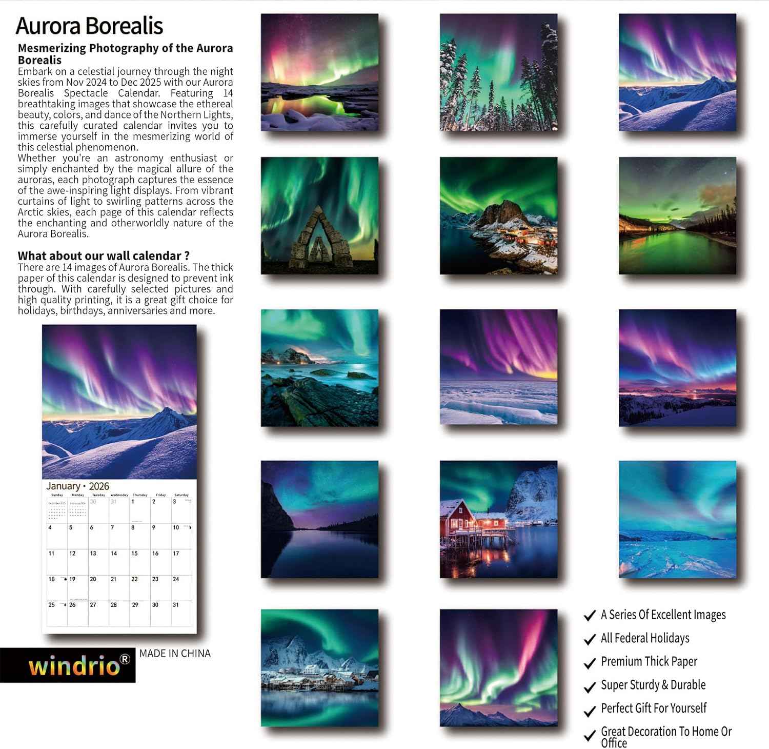 Calendars by LA Calendars 2026 Wall Calendar – Living Room Wall Decor, 12 x 24 Inch Statement Piece in 9 Themes