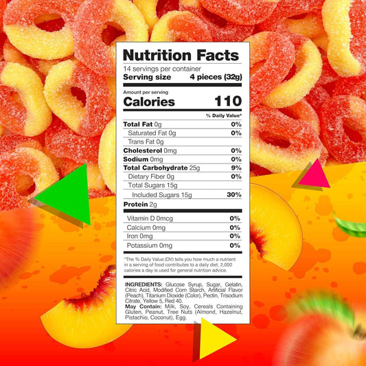 Peachful Peach Rings Gummy Candy | 1lb Bulk Bag | Camping and Road Trip Travel Snack