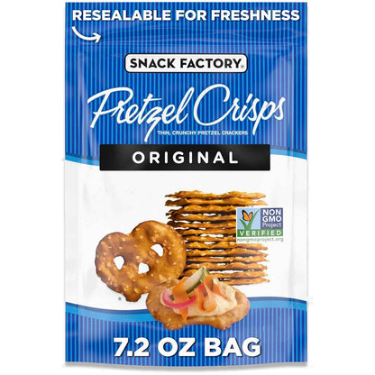Snack Factory Pretzel Crisps – Kid-Friendly Lunch Box Snack for School and After-School, Non-GMO Resealable 7.2 oz Bag
