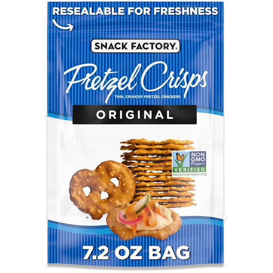 Snack Factory Pretzel Crisps – Kid-Friendly Lunch Box Snack for School and After-School, Non-GMO Resealable 7.2 oz Bag