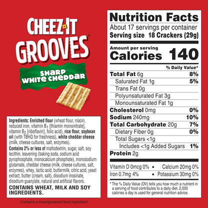 Cheez-It Grooves Crunchy Cheese Crackers – Fun Snack Care Package for College Students, Office Secret Santa, and Housewarming, 3.25oz 6-Pack