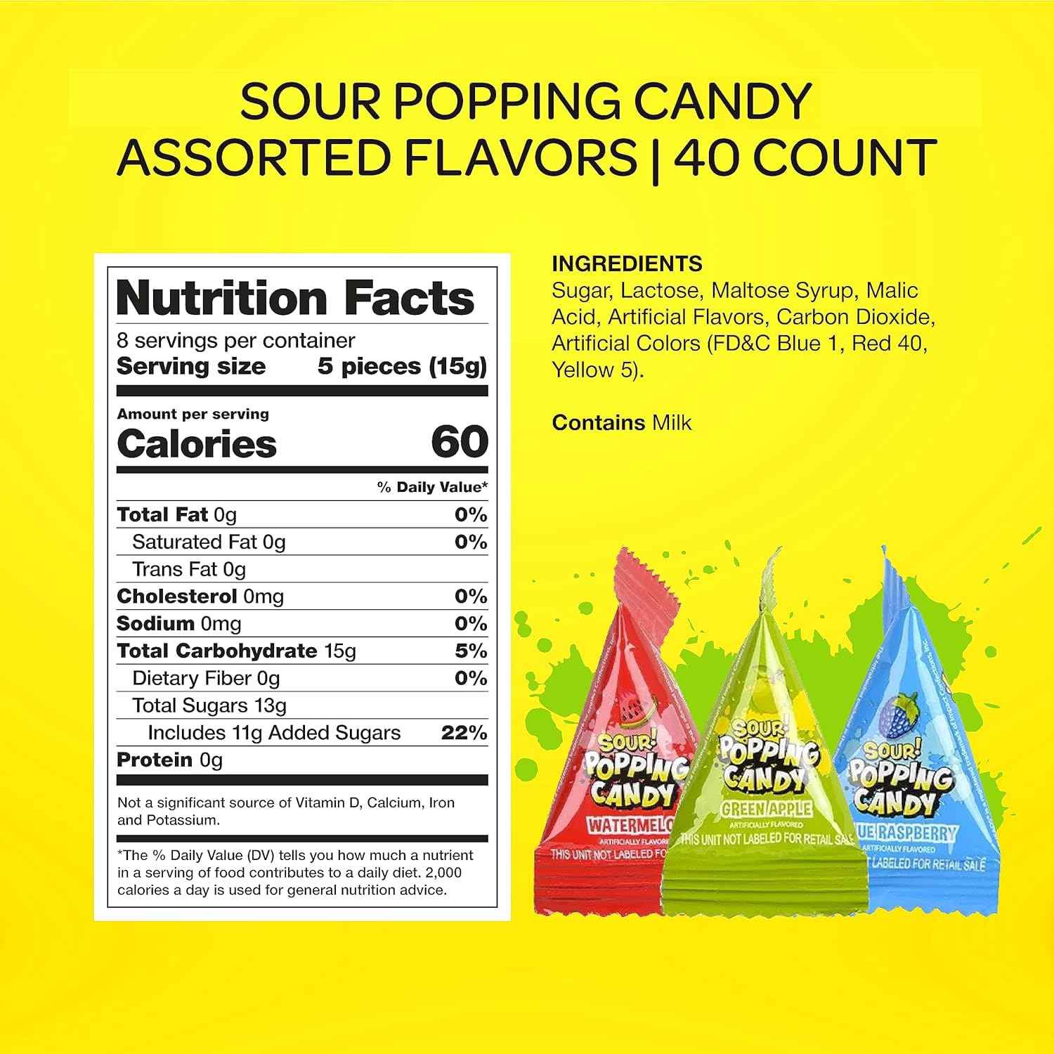 Sour Popping Rocks - Ready-to-Give Party Favor Candy for Birthday Goody Bags, Piñata Fillers, and Classroom Celebrations - 40 Individually Wrapped Pouches